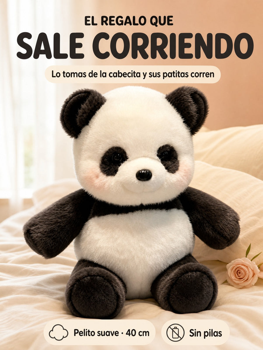 El peluche panda que corre, de 40 cm, sobre la cama: el regalo que sale corriendo