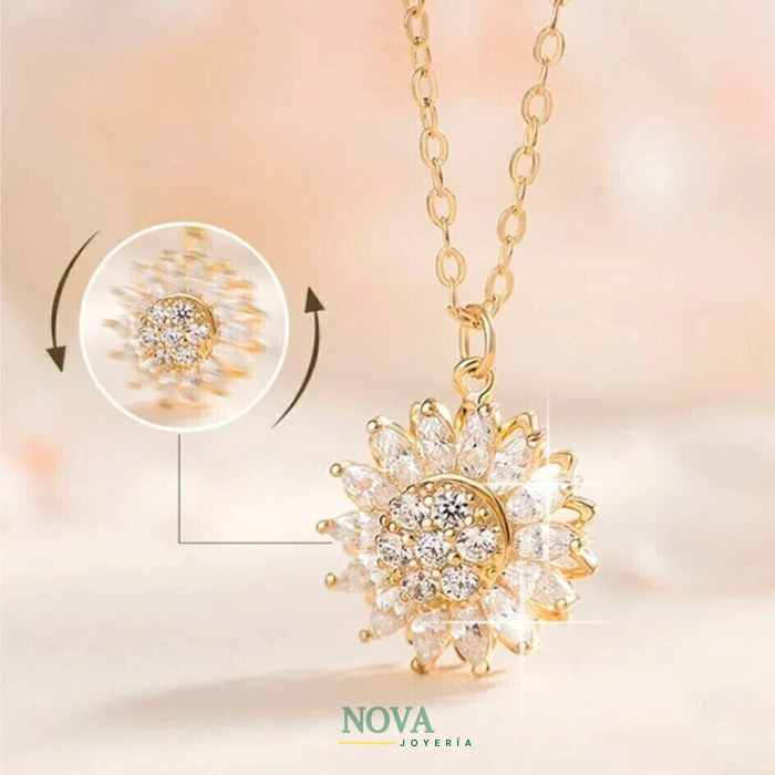 Collar Girasol Rotatorio | Baño en Oro + Caja Regalo Gratis✨