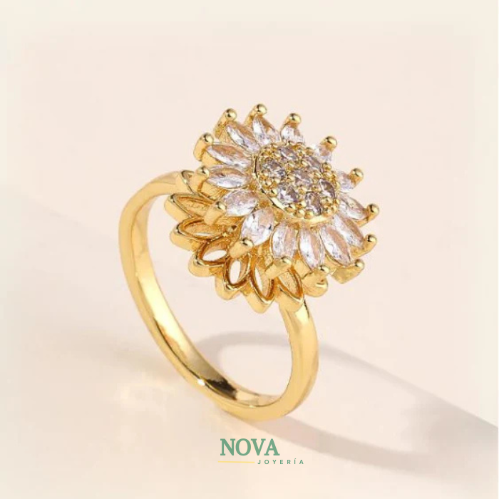 Anillo Girasol Giratorio | Baño de Oro + Caja Gratis✨