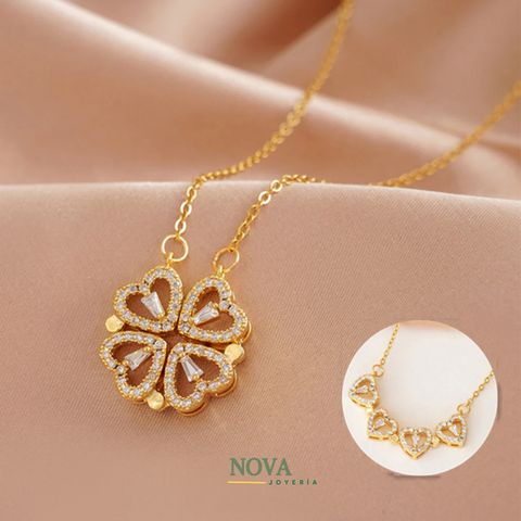 Collar Trébol de Corazones Bañado en Oro