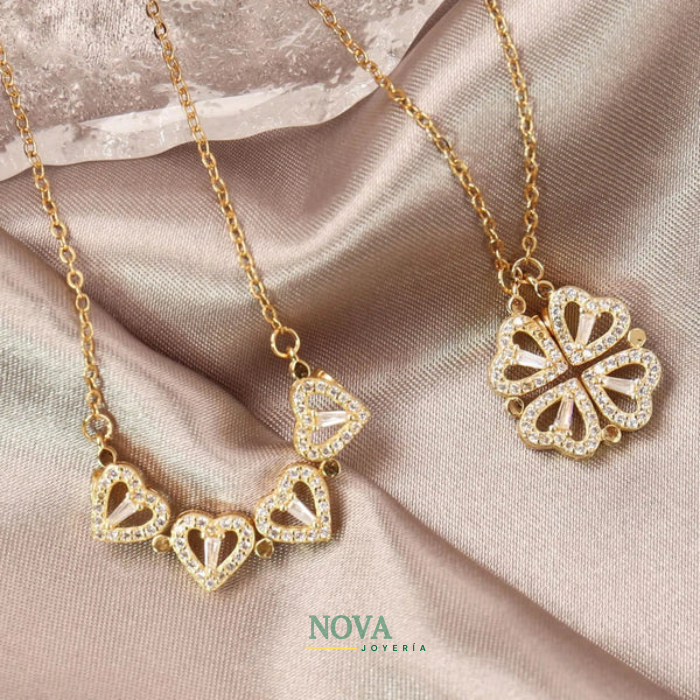 Collar Trébol de Corazones Bañado en Oro | Baño de Oro + Caja Gratis✨