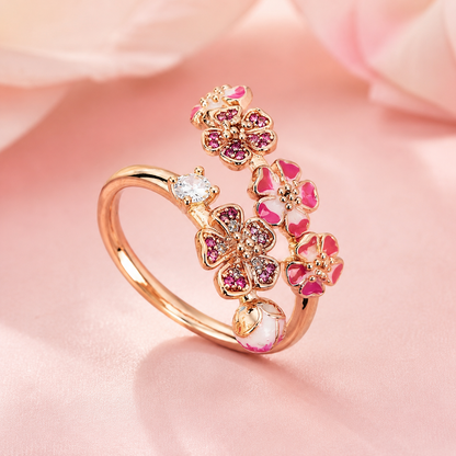 Anillo Flor Cerezo 🌸| Baño Oro Rosa + Caja Regalo ✨