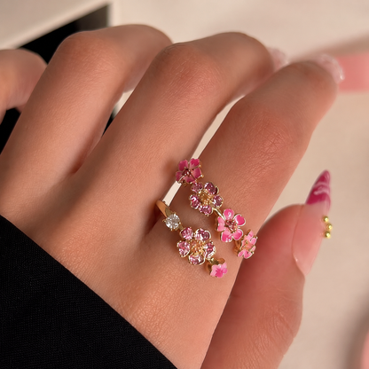 Anillo Flor Cerezo 🌸| Baño Oro Rosa + Caja Regalo ✨