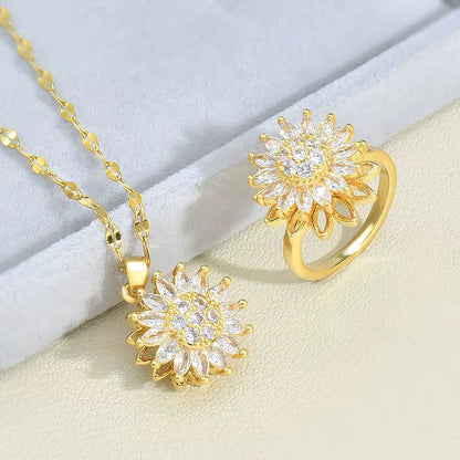 Set Girasol ( Collar + Anillo ) + Estuche de Girasol incluido 🎁🌻