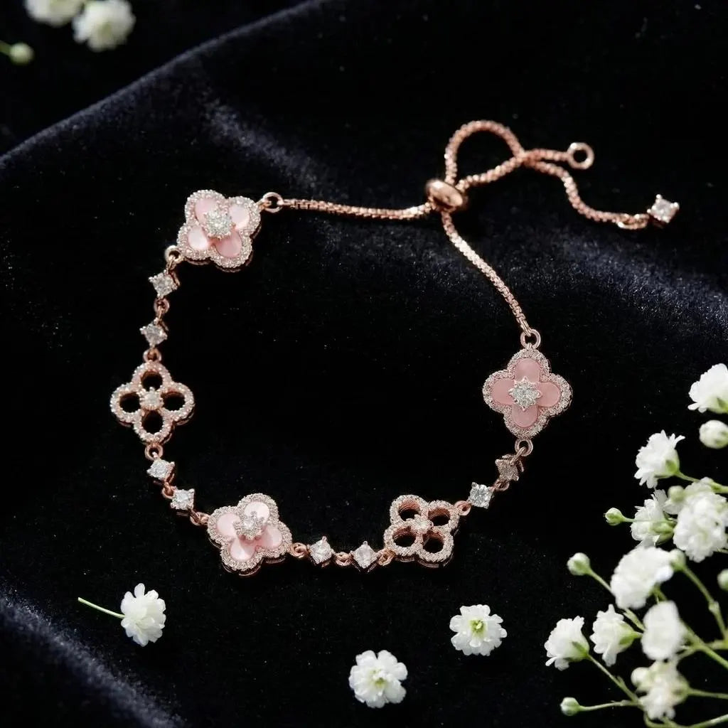 Pulsera Van Cleef Sakura 🌸| Baño Oro Rosa + Caja Regalo ✨