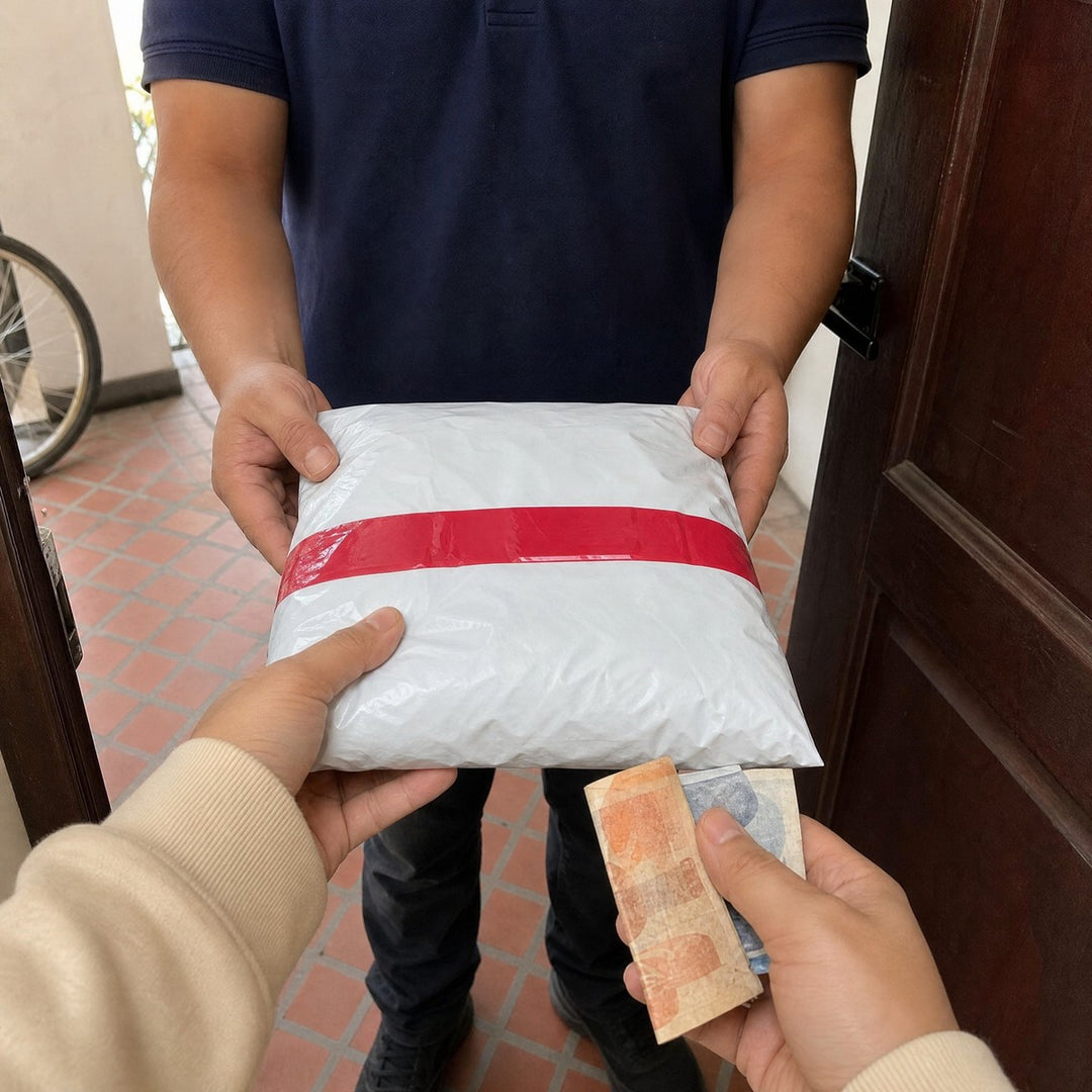 En la puerta: el domiciliario te entrega tu peluche en su bolsa sellada y pagas en efectivo cuando lo tienes en tus manos
