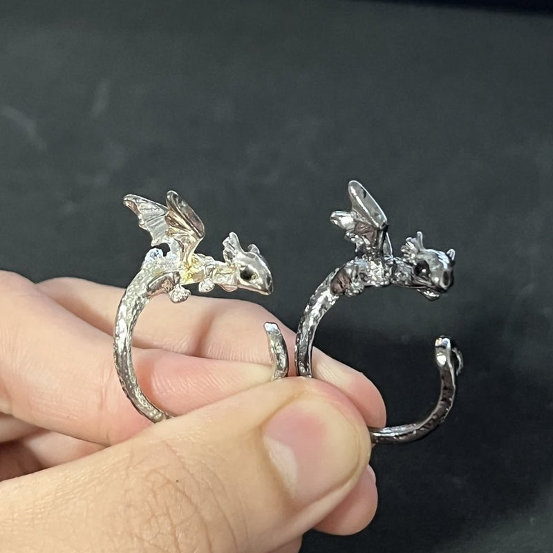 Foto real: Furia en plata y Chimuelo en negro, de cerca