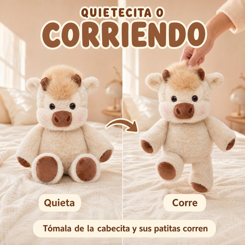 La vaquita café quieta y corriendo: la tomas de la cabecita y sus patitas corren